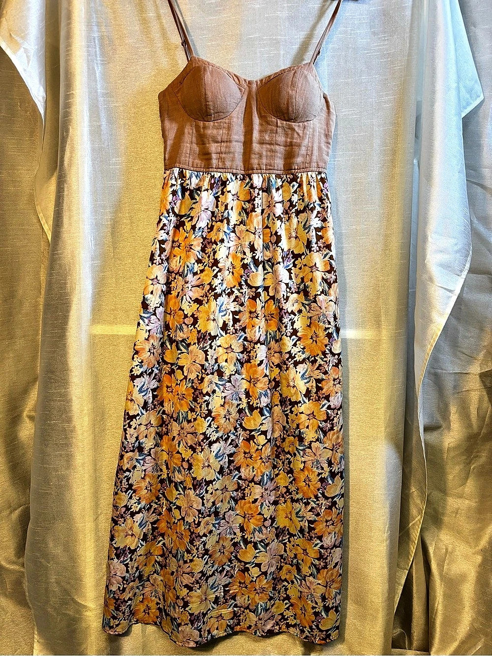 Free People Brown Floral Maxi Fall Fashion Boho Dress size medium cottagecore